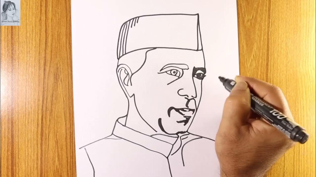 Drawing Jawaharlal Nehru | Easy drawing Jawaharlal Nehru - YouTube