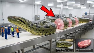 Inside a giant python breeding factory: Raising and processing 100kg pythons for food