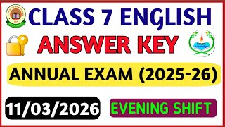 class 7 English paper solution 2026/ Evening shift/ English  answer key class 7/annual exam 2025-26
