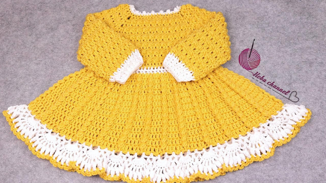 كروشيه فستان شتوى للاطفال مع شرح مفصل لجميع المقاسات