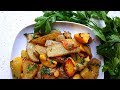 РЕЦЕПТ ВКУСНОЙ ЖАРЕНОЙ КАРТОШКИ С ПАТИССОНАМИ. ЖАРЕНАЯ КАРТОШКА НА СКОВОРОДЕ С ПАТИССОНАМИ И ЛУКОМ.