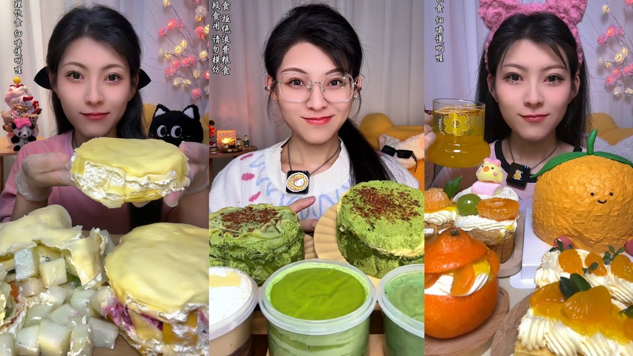 ASMR] Dessert Mukbang🎂🍦🍰🍮 (Creamy Crepe Cakes) 디저트 먹방 |Eating Sounds#cake #asmrcake #asmrcake