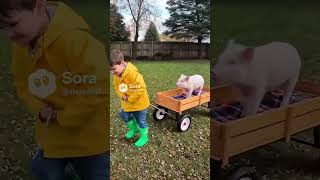 Piglet Rides Wooden Wagon  shorts pig funnyanimals heartwarming