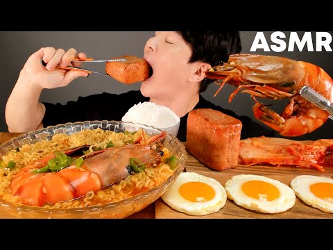 asmr-mukbang-|-king-tiger-shrimp-ramen,-spam,-egg,-rice,-kimchi-korean-home-food-eating-sound-먹방