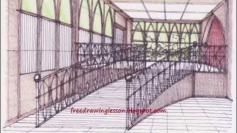 Perspective Drawing : Draw a box : Pencil coloured rendering... Curve ramp in one point perspective.