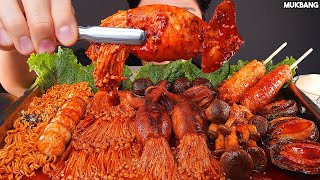 ASMR MUKBANG | Spicy Mushrooms Squid 🦑 Enoki Mushroom Fire Noodles EATING 직접 만든 버섯 해물찜 오징어 팽이버섯 먹방