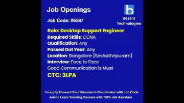 CCNA job openings| More Openings Join our course| Besant Technologies  #shorts #ytshorts #placements