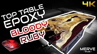 "อัญมณีสีเลือด" โต๊ะอีพ็อกซี่ เรซิ่น | Bloody Ruby Epoxy Table Top