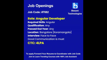 Angular Job Openings|Join & get placements|Besant Technologies  #shorts #ytshorts #placements