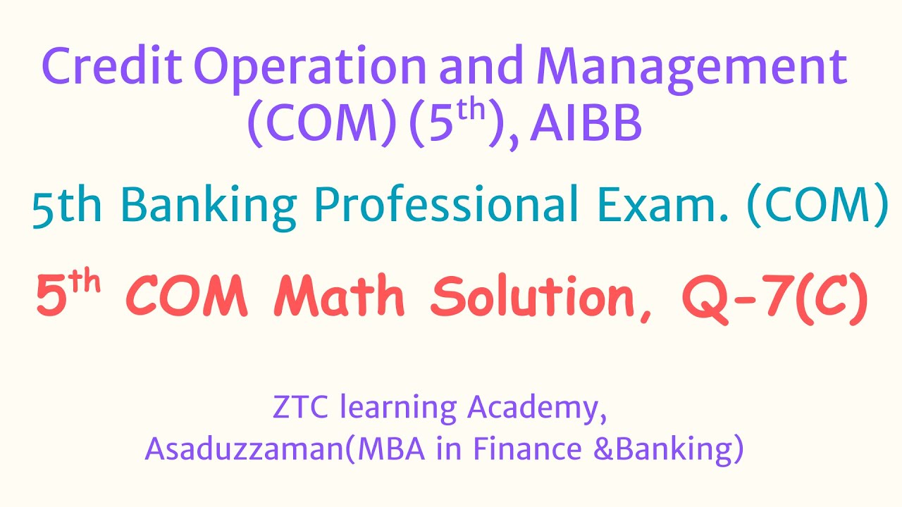 5th Credit Operation Math solution | COM Math solution