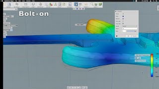 Fusion 360 guitar modal frequency anomations: bolt-on vs glued-in neck
