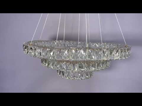 Сучасна кришталева Лед люстра Linisoln 150W до 25 м² колір Золотистий 7201F/650+400+200 GD, видео 1