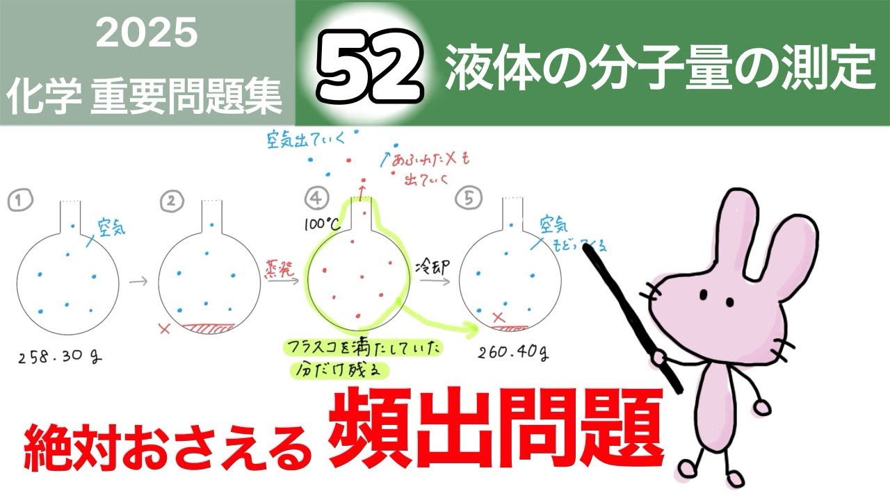 【化学　重要問題集2025 解説】52 液体の分子量の測定