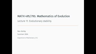 MATH 495/795 - Lecture 11 - Evolutionary stability