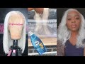 how to: GET WHITE HAIR| dyed my wig icy white grey| HOW TO REMOVE PURPLE TINT FROM GREY HAIR