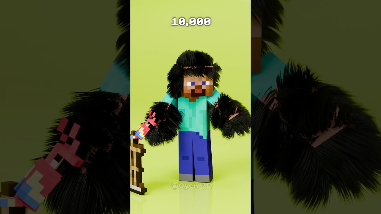 🔥100 vs 1 Million Hair Minecraft Steve | Blender Hair Particle Simulation