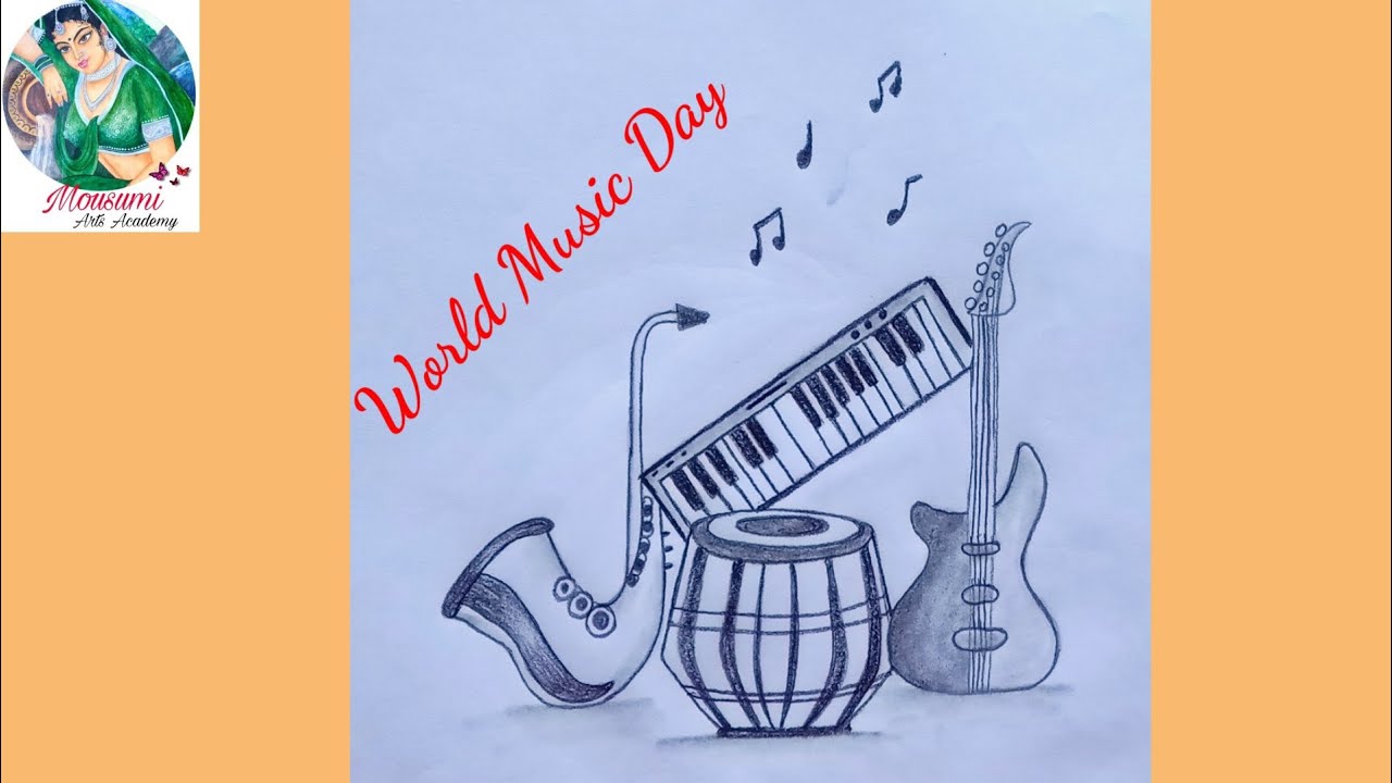 World Music Day Drawing Musical Instruments Pencil Sketch Drawing world-music-day-drawing-musical-instruments-pencil-sketch-drawing