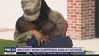 Military mom surprises son at school
