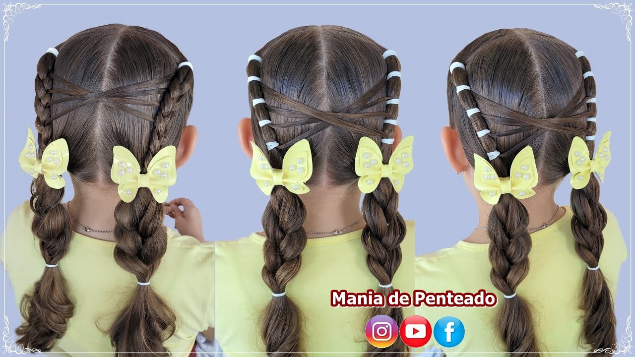 2 Penteados Infantis com Maria Chiquinha 🥰| Easy Two Ponytails Hairstyle with Braids for Girls.😍