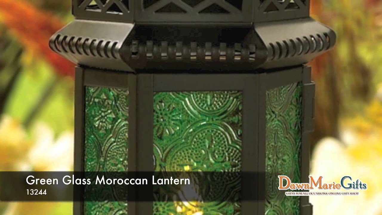 Green Glass Moroccan Lantern - 13244