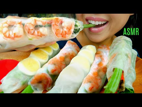 ASMR Fresh Shrimp Spring Rolls ♥︎ Egg & Veggie Spring Rolls ♥ Recipe!! 먹방 No Talking suellASMR