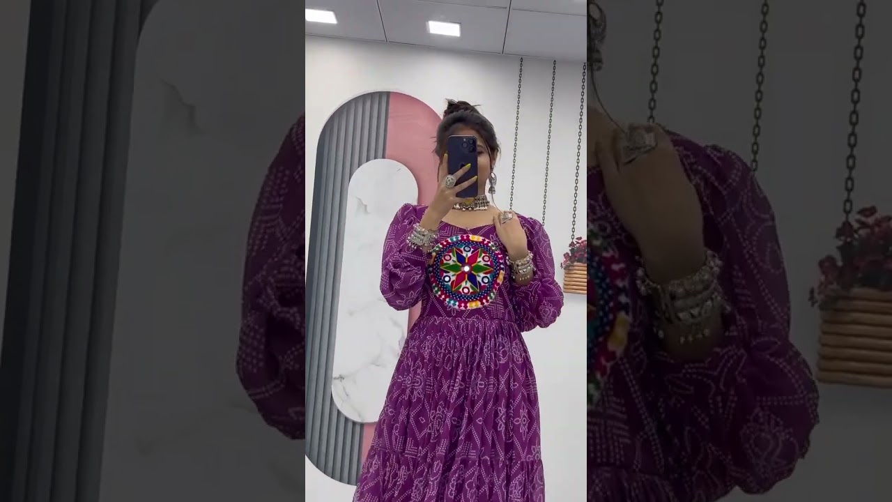 BANDHANI PRINTED WITH KACHI WORK PATCH ATTECH DESIGNER NAVRATRI SPECIAL GOWN SUPPLIER