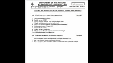 Comp 111 2020 past paper Punjab university    #computercourse