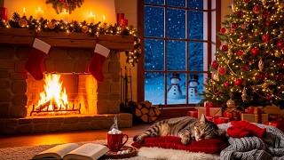 Cozy Cabin Christmas Fireplace 🎄 Relaxing Holiday Jazz & Warm Fire Ambience for Sleep