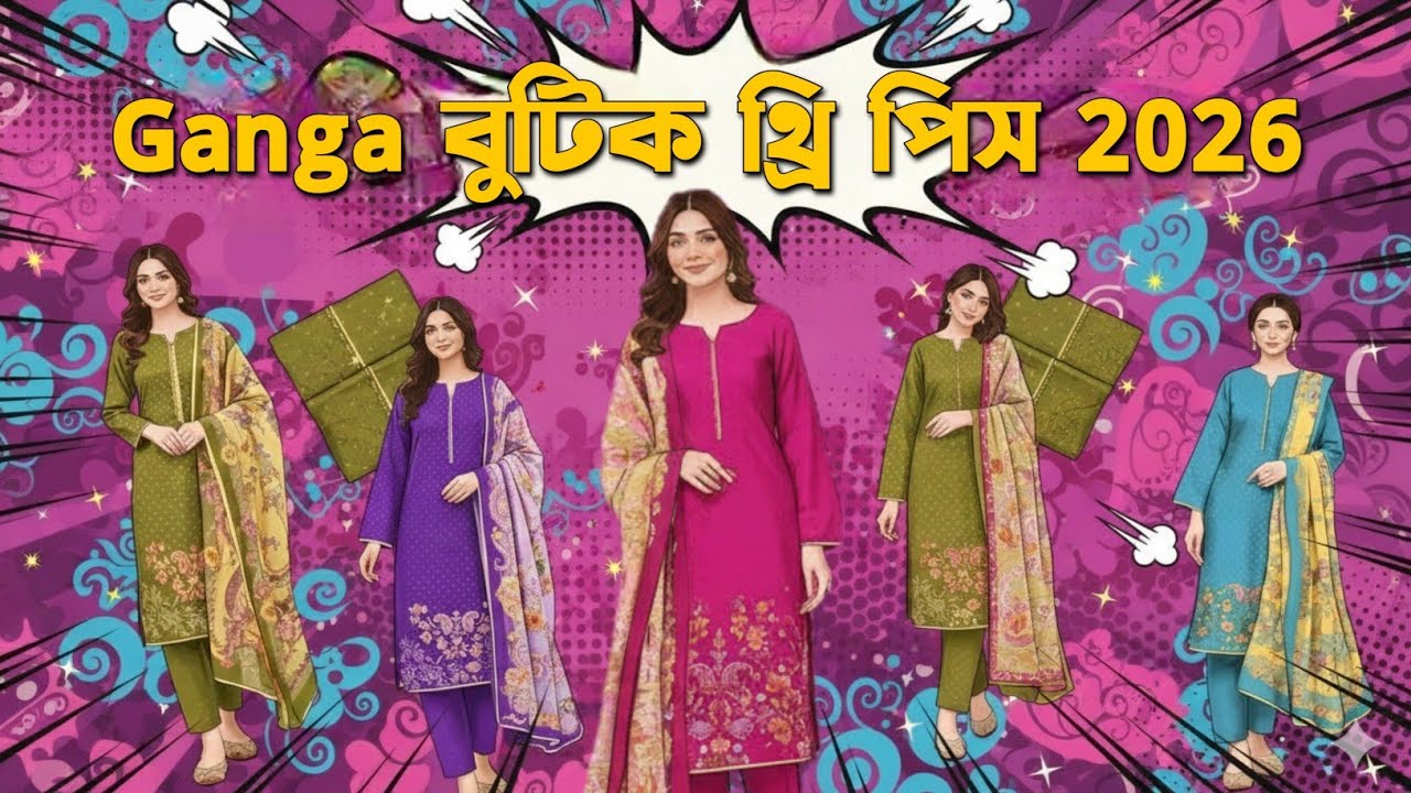 Ganga বুটিক থ্রি পিস কিনুন ঘরে বসে | Ganga boutique three piece collection & price | Salam fabric bd