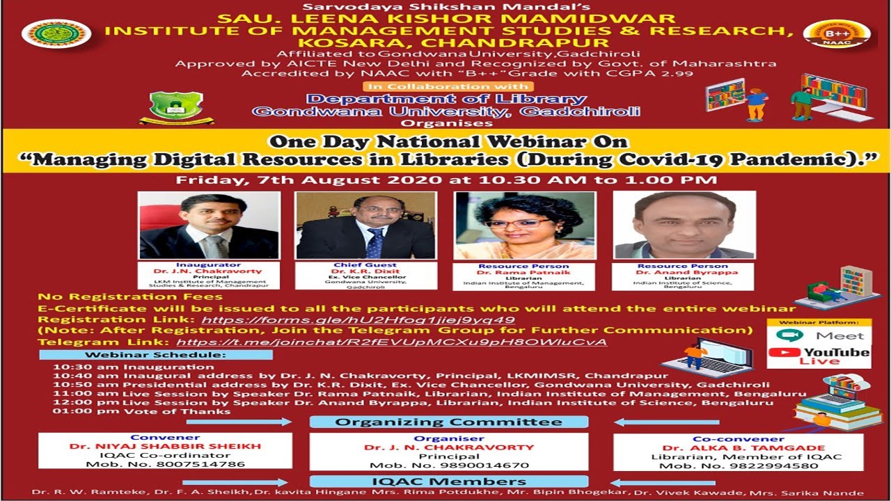 One Day National Webinar on "Managing Digital Resources in Libraries ...