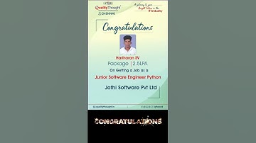 Congratulations Hariharan | Junior Software Engineer & Jothi software