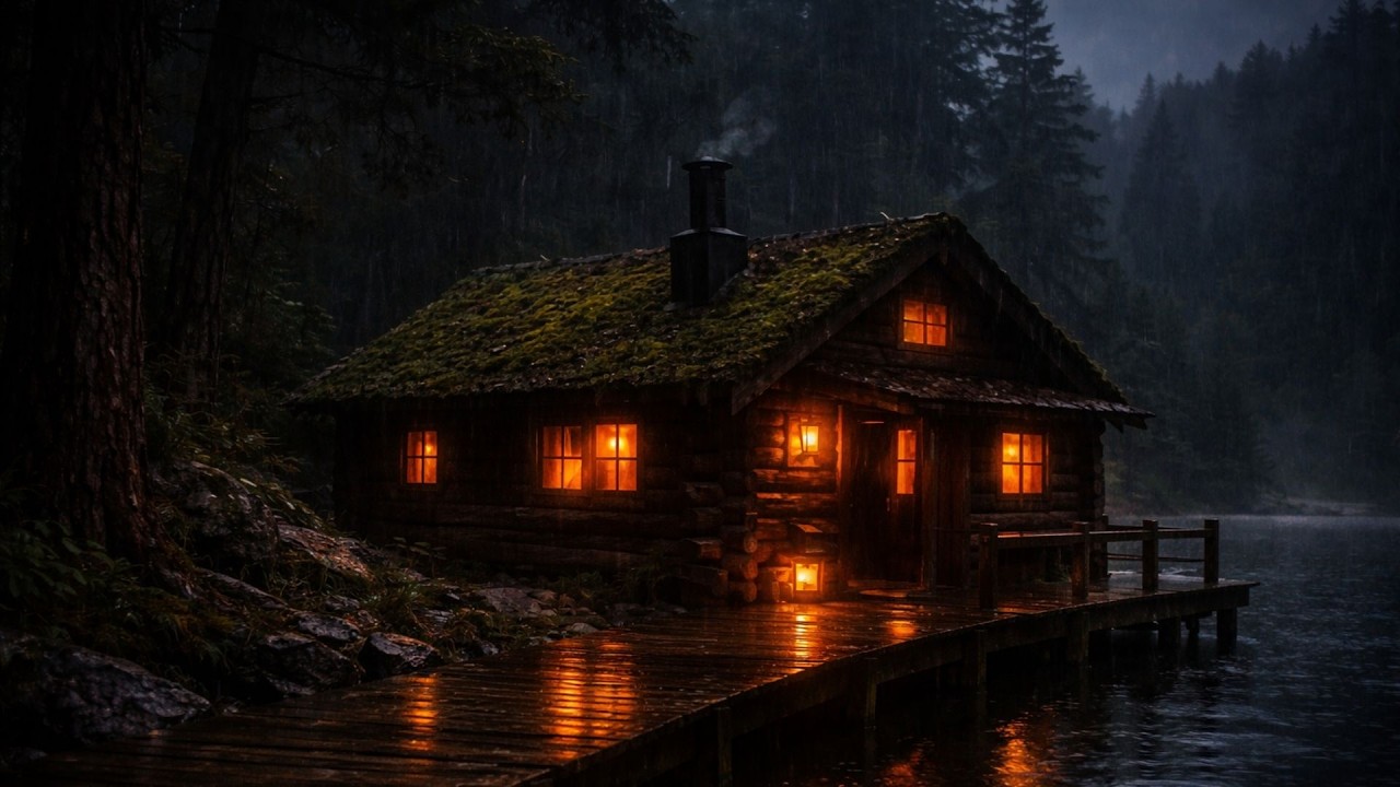 Cozy Cabin by the Lake in Heavy Rain | Deep Sleep Rain Sounds (10 Hours ...