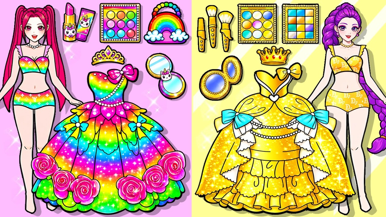 Rainbow VS GOLD 🌈 Rich vs Poor | Huntrix RUMI MIRA Makeup and Dress Design in Prom| DIY Paper Doll