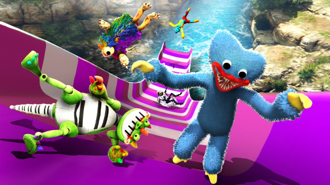 GTA 5 Poppy Playtime Squad Ragdolling and Jumping into Water