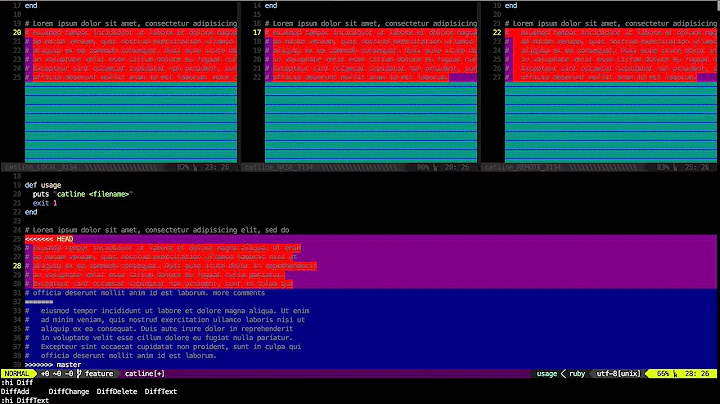 git merge conflicts using vimdiff