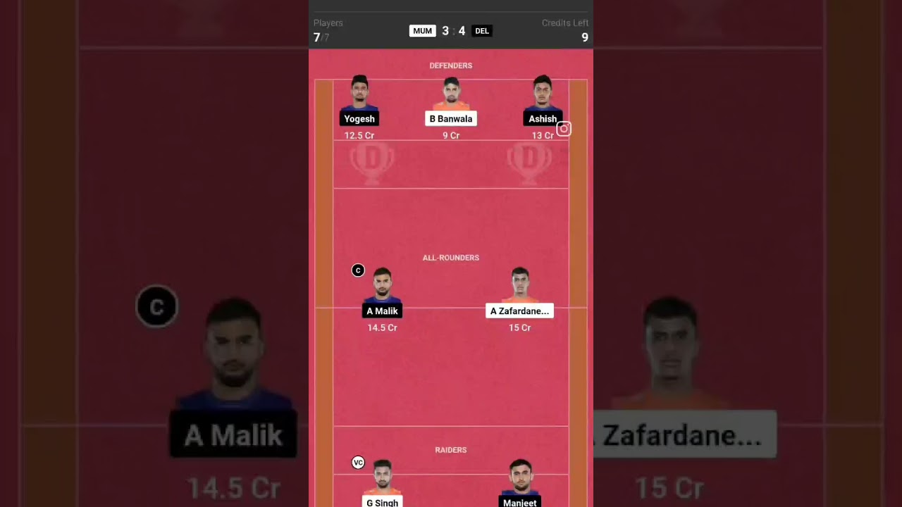 Mum vs Del Dream11 Team💪💪💪