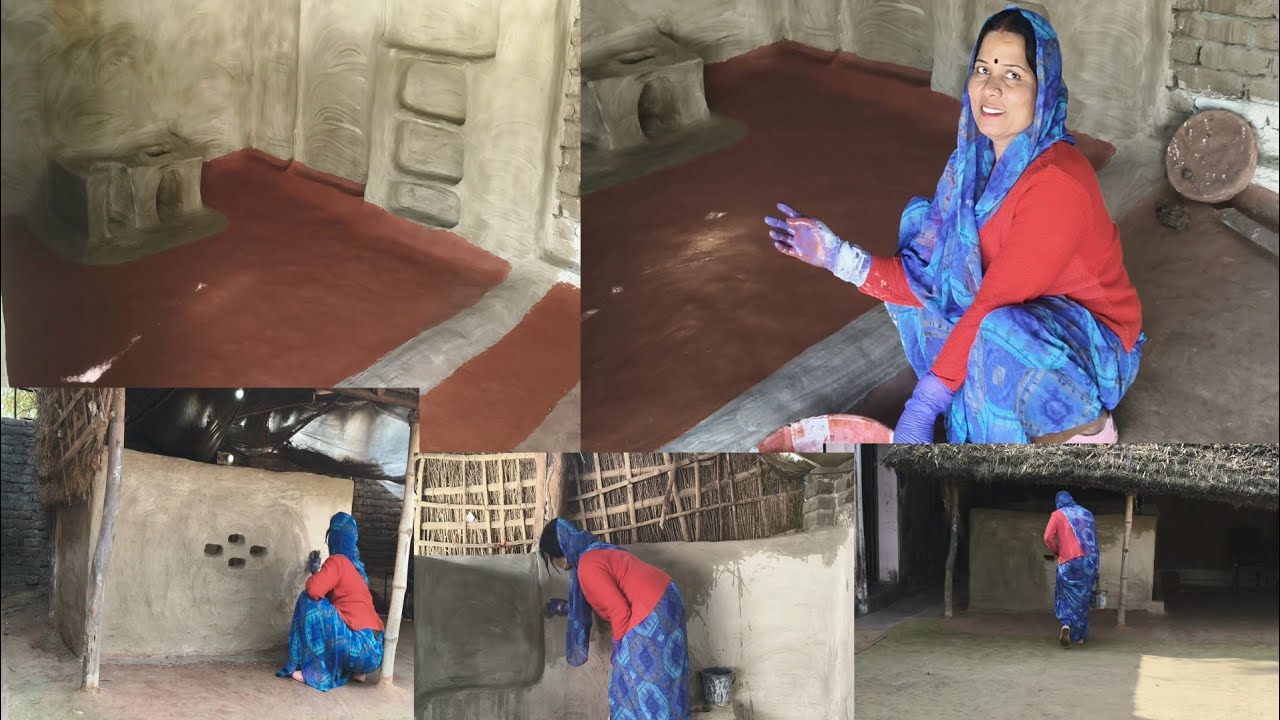 पूरे मिट्टी की रसोई का makeover 💁‍♀️ देखिए इस तरह चूना की पुताई के बाद 🌺 कैसी लगी रसोई 