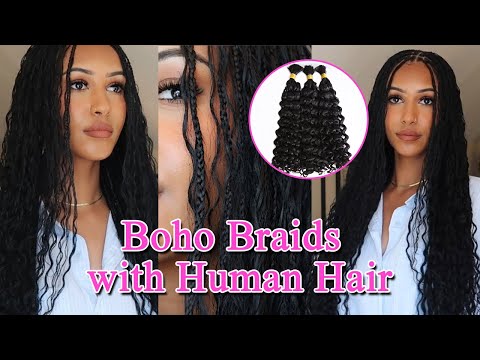 Honey Blonde/Brown Jumbo Boho Knotless Braids using Curly Human