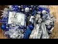 How to make a Winter Blue and Silver mesh wreath on an evergreen base