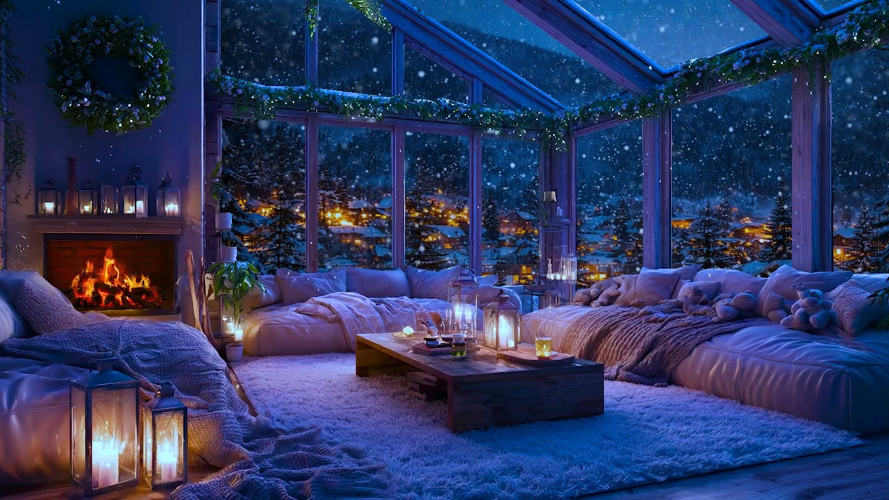 Winter Night Smooth Jazz ~ Relaxing Jazz Music and Snow Ambience in SnowVillage ~ Music for Relax