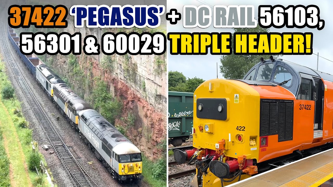 HNRC Swietelsky 37422 'Pegasus' at BRISTOL PARKWAY + 56103, 56301 & 60029 RARE TRIPLE HEADER!