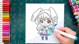 Coloring an Anime Girl in Bunny Hoodie | Marker Art Process #coloring #anime screenshot 1