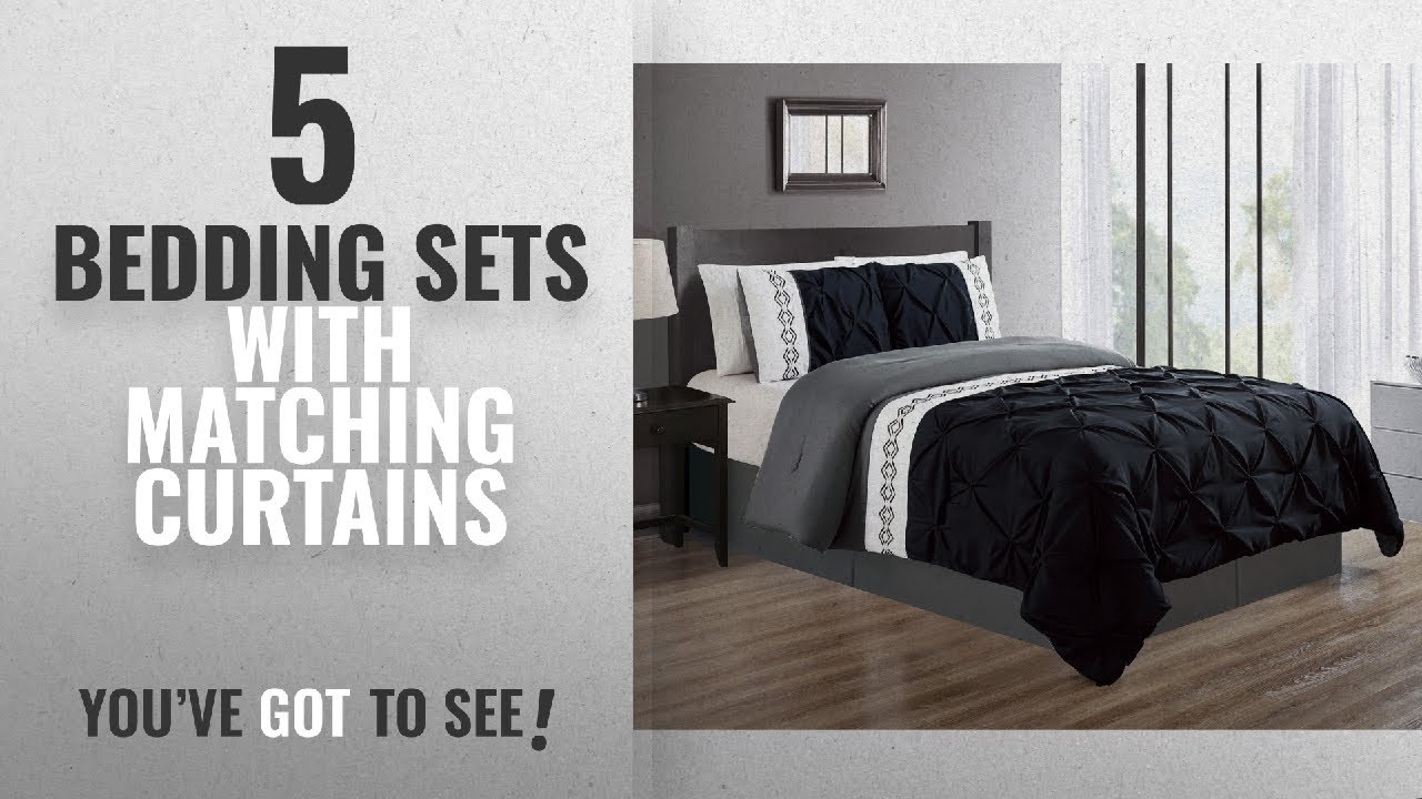 Top 10 Bedding Sets With Matching Curtains [2018]: 3 Piece KING size BLACK / GREY / GRAY