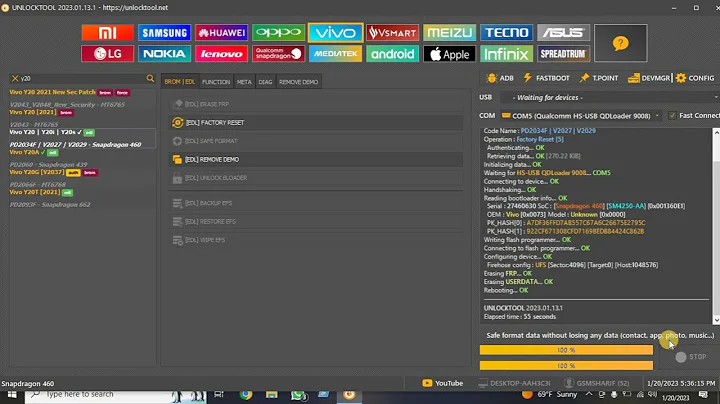 Vivo Y20 Y20i Y20S PD2034F V2027 V2029 ScreenLock Frp Reset 1 click via unlock tool Edl Mode