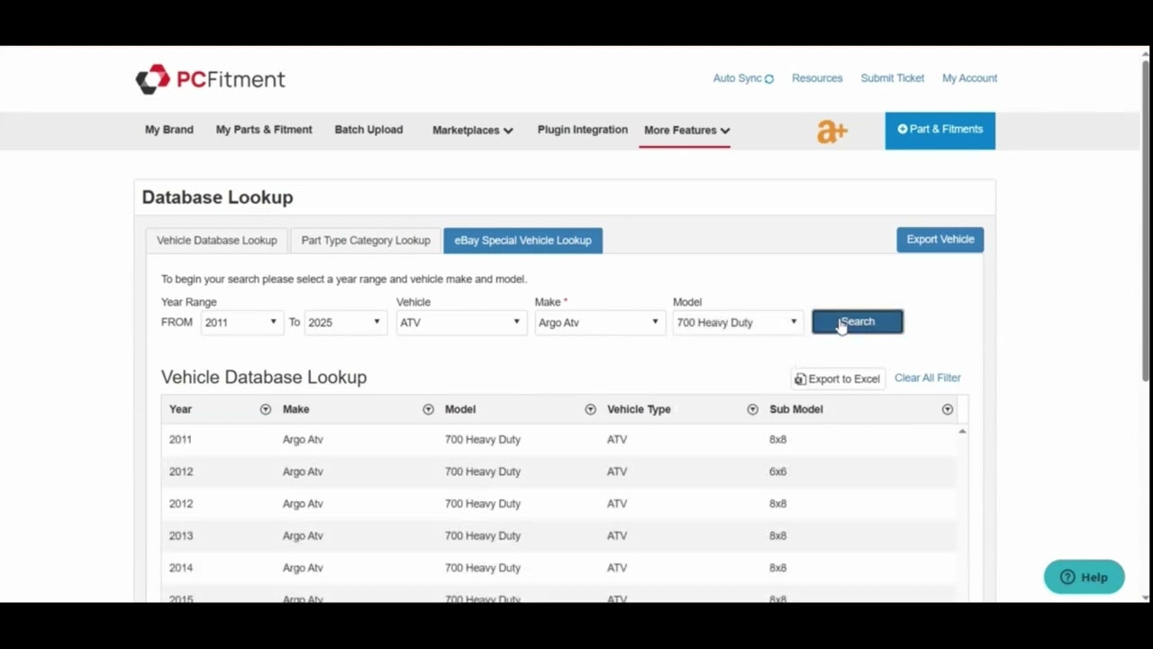 eBay Special Vehicle Look Up