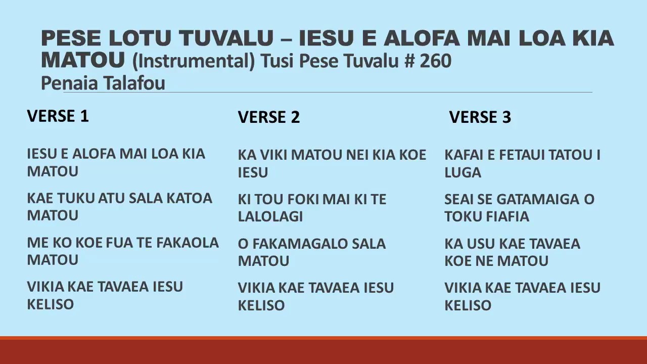 IESU E ALOFA MAI LOA KIA MATOU YouTube