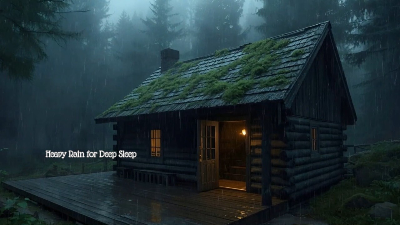 Powerful Night Storm Around a Forest Cabin | Heavy Rain for Deep Sleep #242