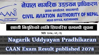 Nagarik Uddyayan Pradhikaran CAAN Exam Result published 2078