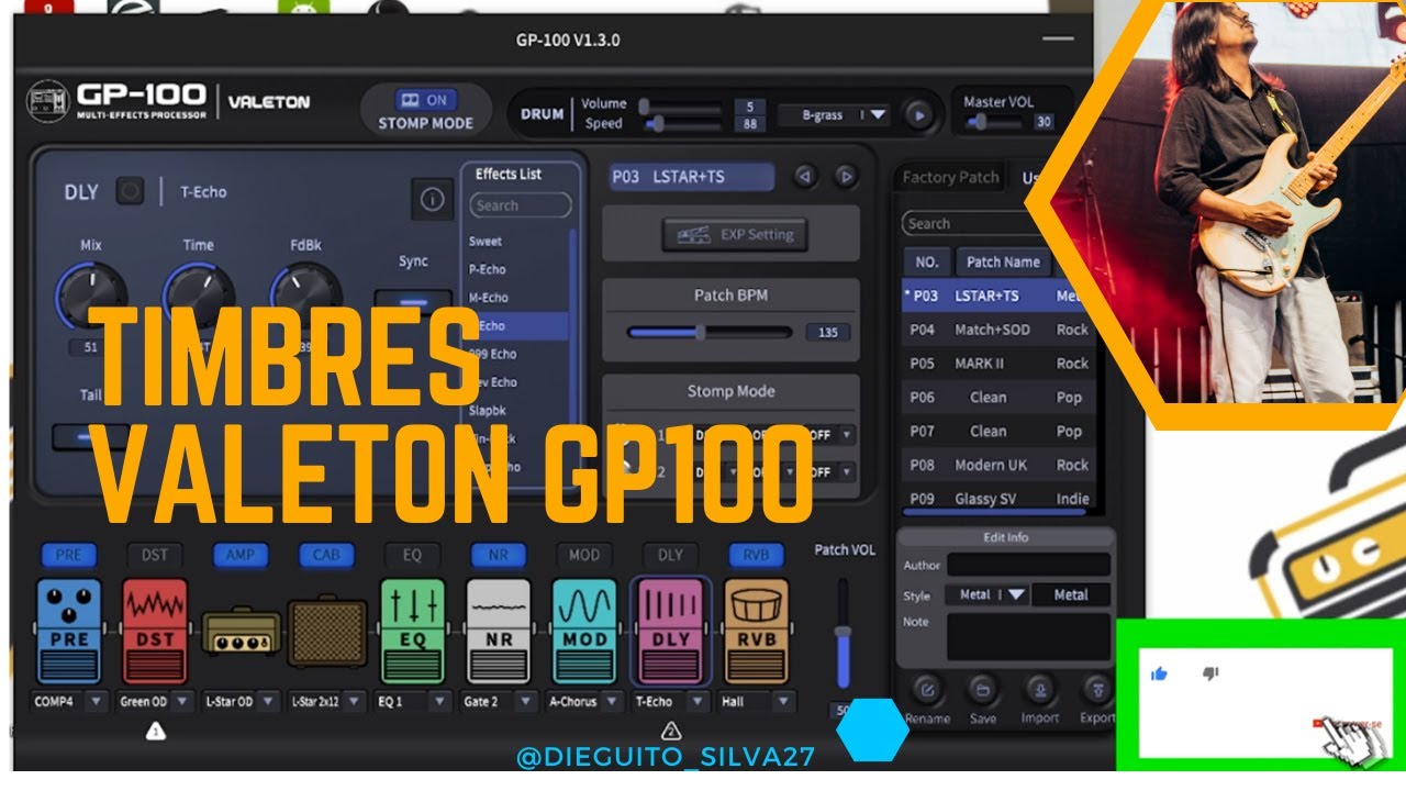 Timbres Pedaleira Valeton GP100 - Dieguito Silva