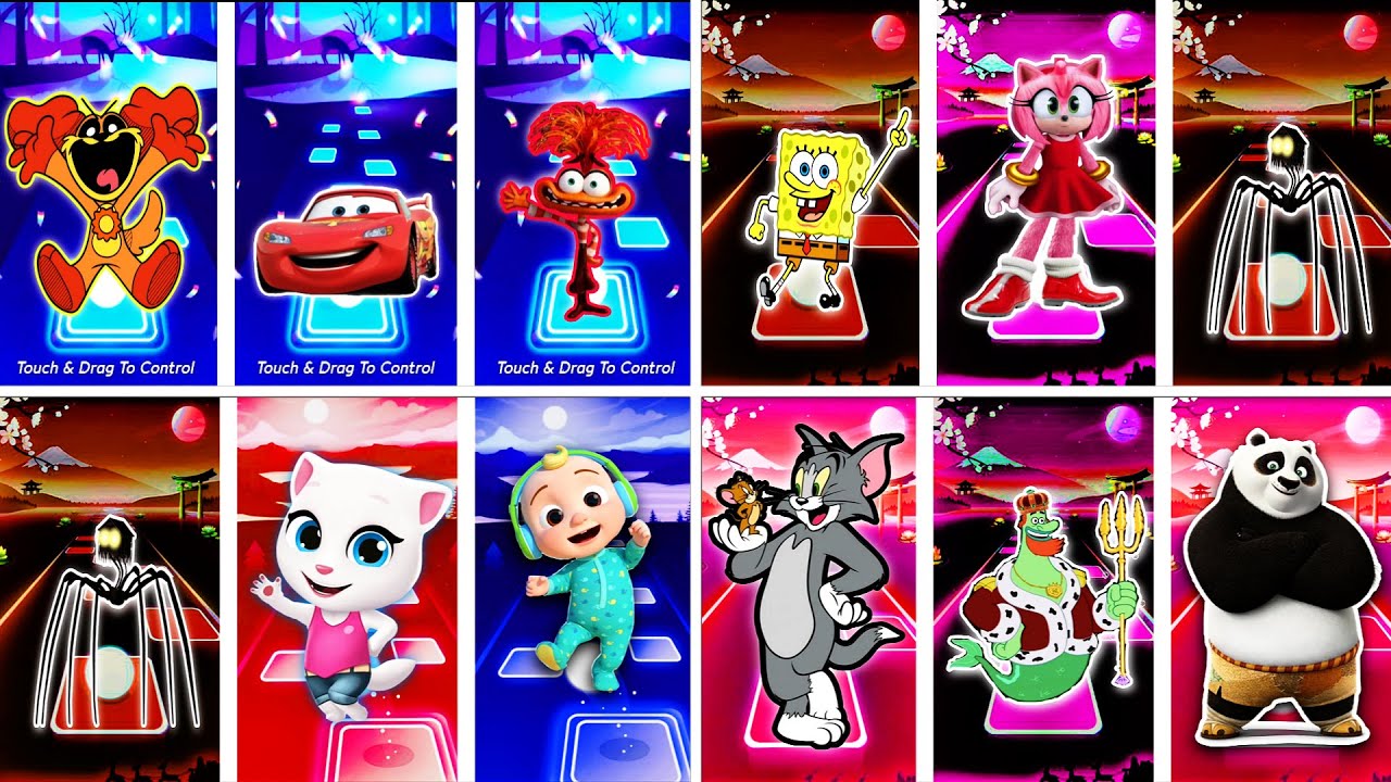 Tiles Hop With Cartoon Characters 🎶🔥 SpongeBob, Tom & Jerry, Panda | Rhythm Game